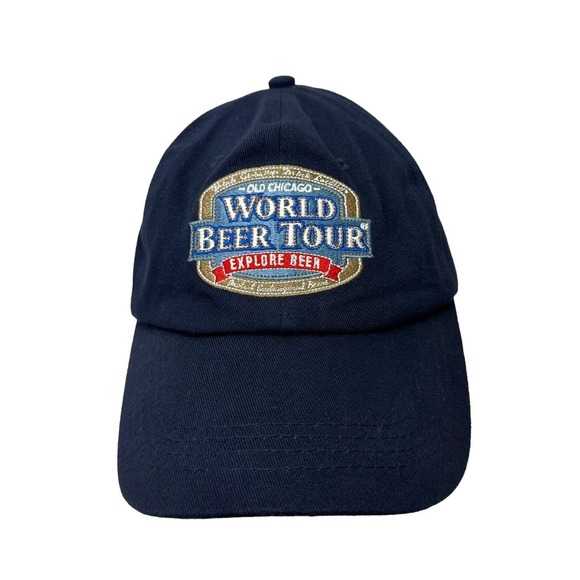 Old Chicago World Beer Tour Hat Cap Blue Strapback Adjustable Embroidered - Picture 1 of 10